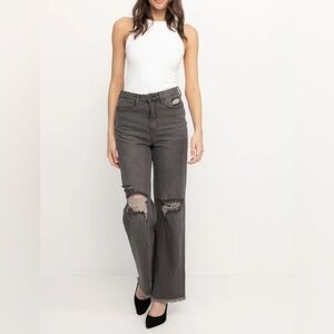 New PTCL Dahlia High Rise 90s Straight Leg Distressed Destroyed Jeans Sz 29